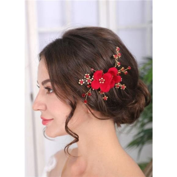 Sither Red Hair Clip for Bridal Floral Hair Comb for Women Wedding Hair main image 4